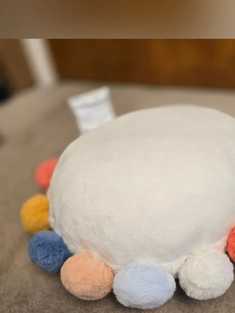 Round Plush Kids' Pillow with Pom-Poms Cream - Pillowfort Excellent Condition